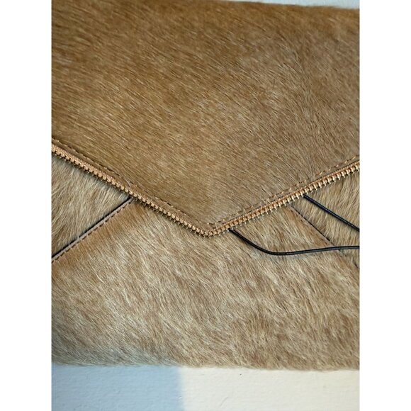 NWT Rebecca Minkoff Leo Envelope Clutch Haircalf Leather Sand Brown $145 [jb]